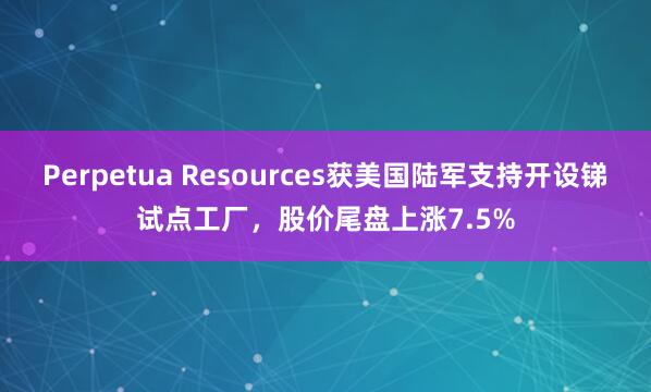 Perpetua Resources获美国陆军支持开设锑试点工厂，股价尾盘上涨7.5%